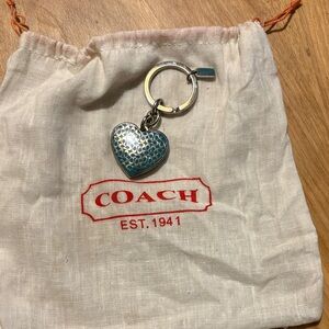 Coach Teal Heart Keychain with Signature C Motif